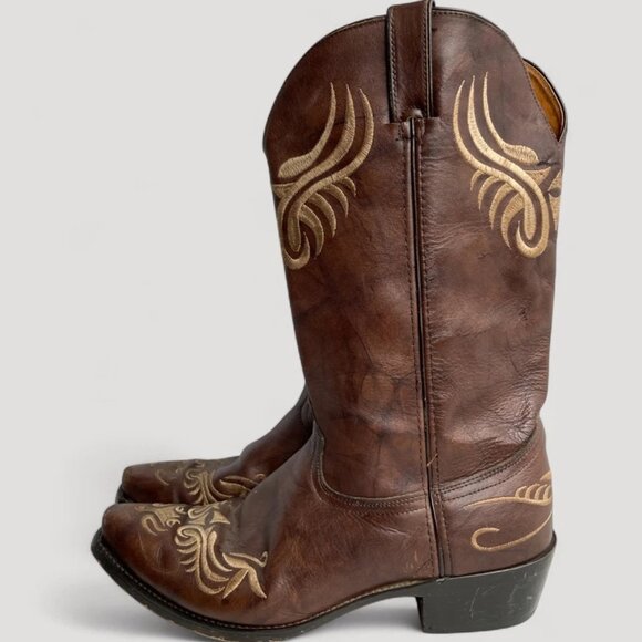 Santa Fe Brown Embroidered Cowboy Western Leather Boots Men's 11.5 D - Picture 6 of 12